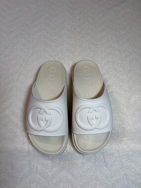 Gucci Miami Interlocking G Platform Off White Logo‎ Rubber Slide Sandals